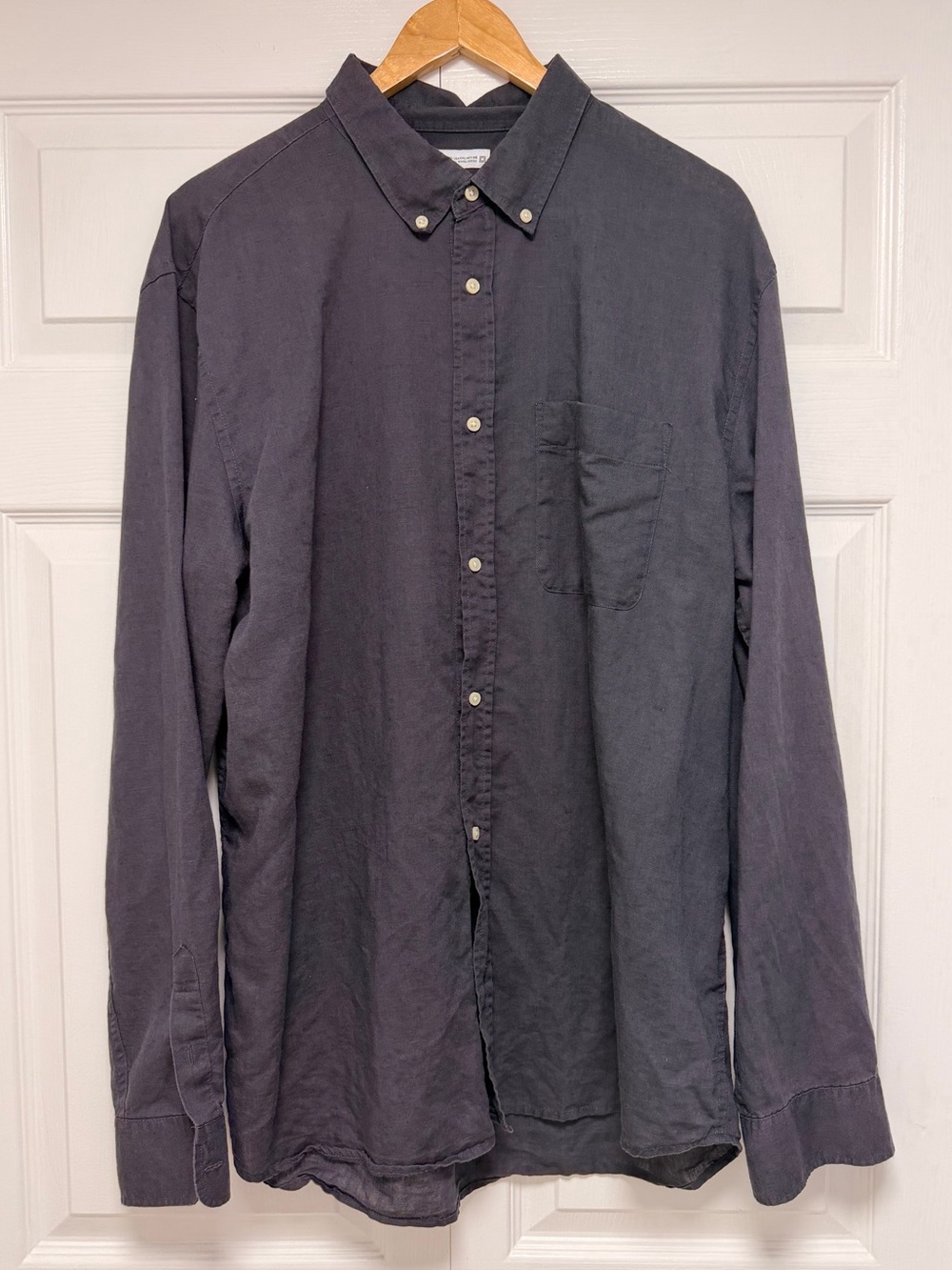 Zara Men’s Linen Cotton Button Down Shirt Charcoal Gray Size XXL